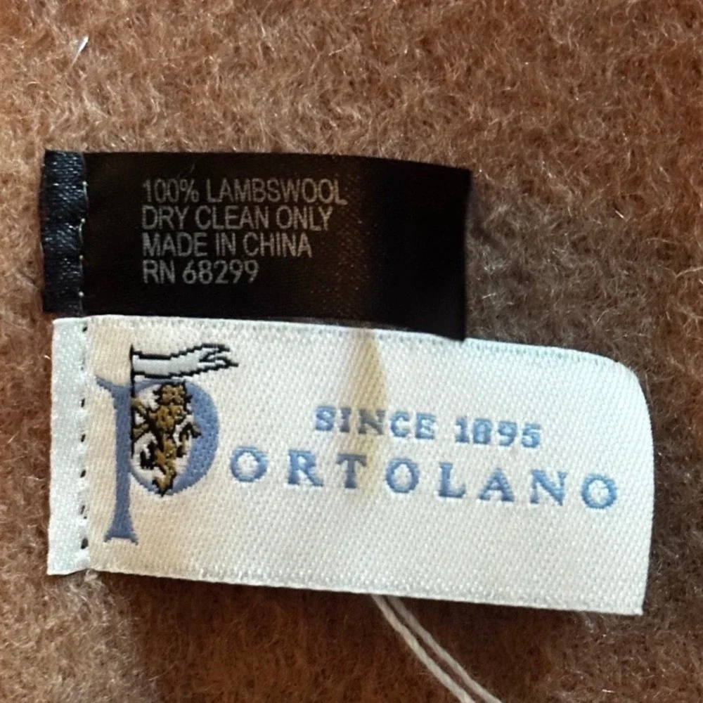 Portolano Camel Tan 100% Lambswool Fringe Trim Shawl Wrap
